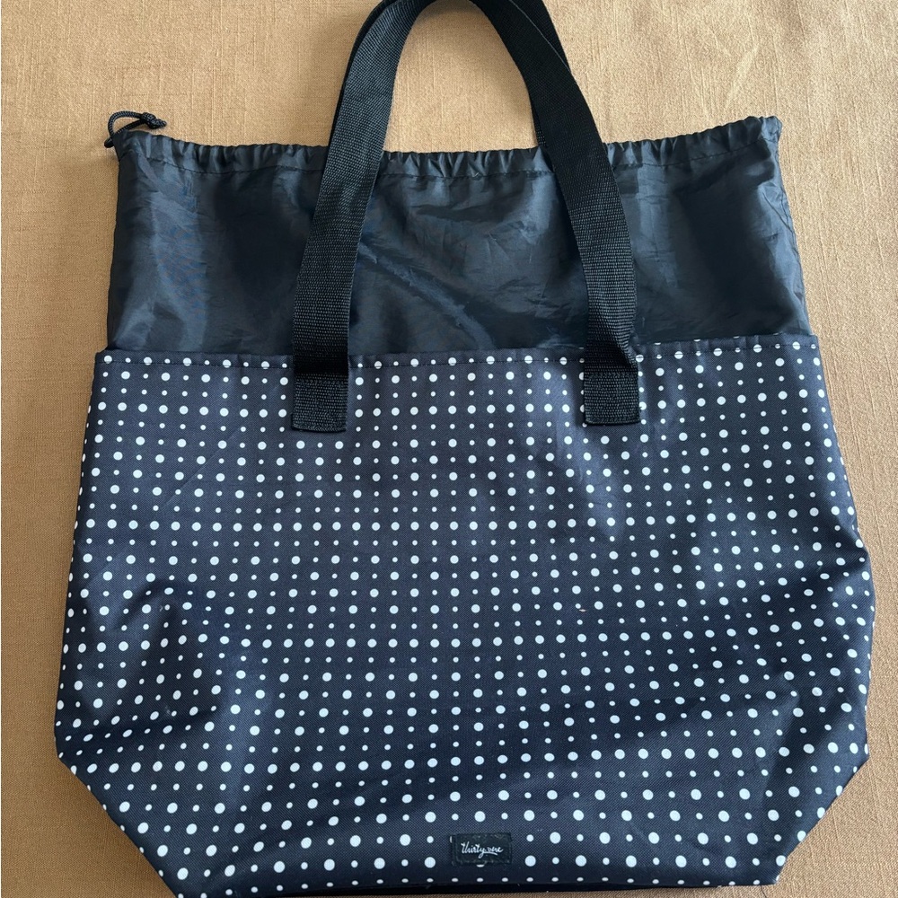 Thirty-One Black Polka Dot Cinch-Top Tote Bag
